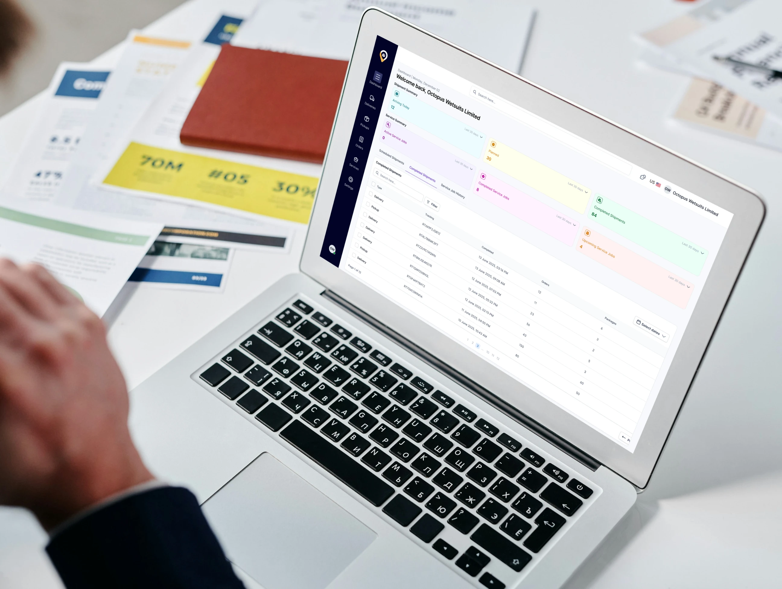 Customer Portal dashboard showing shipment summary, completed orders, and service history in RouteCTRL for logistics operations