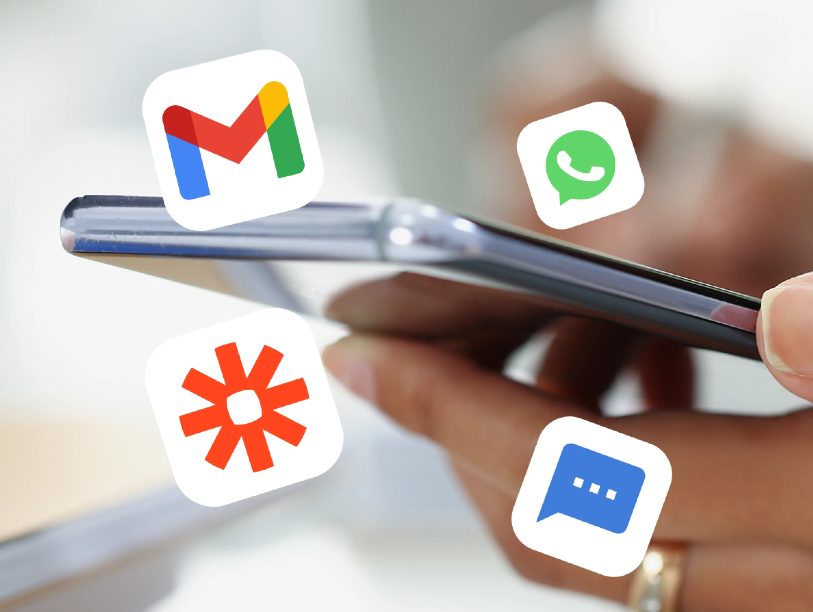 User triggering multichannel notifications with RouteCTRL via email, WhatsApp, SMS, and Zapier automation from a mobile device
